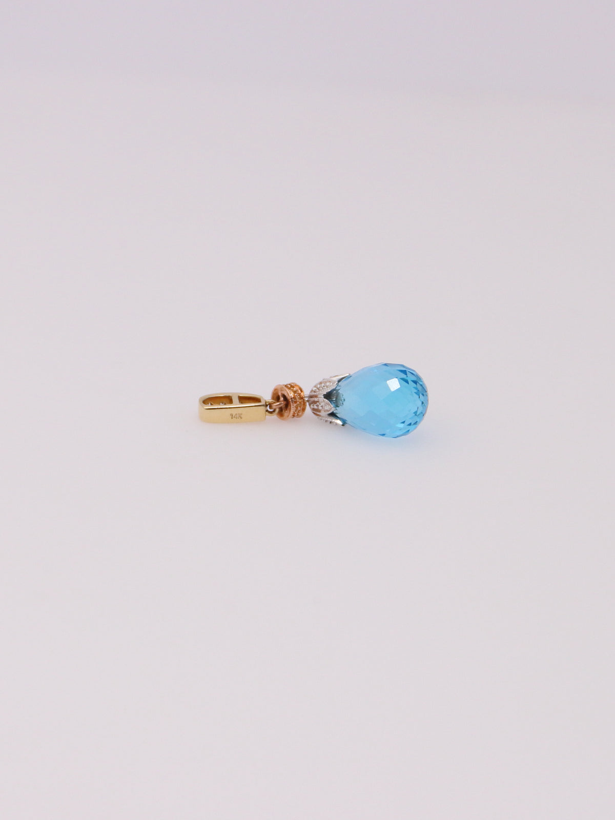 14K Tri-Tone Blue Topaz Diamond Drop Pendant