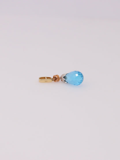 14K Tri-Tone Blue Topaz Diamond Drop Pendant