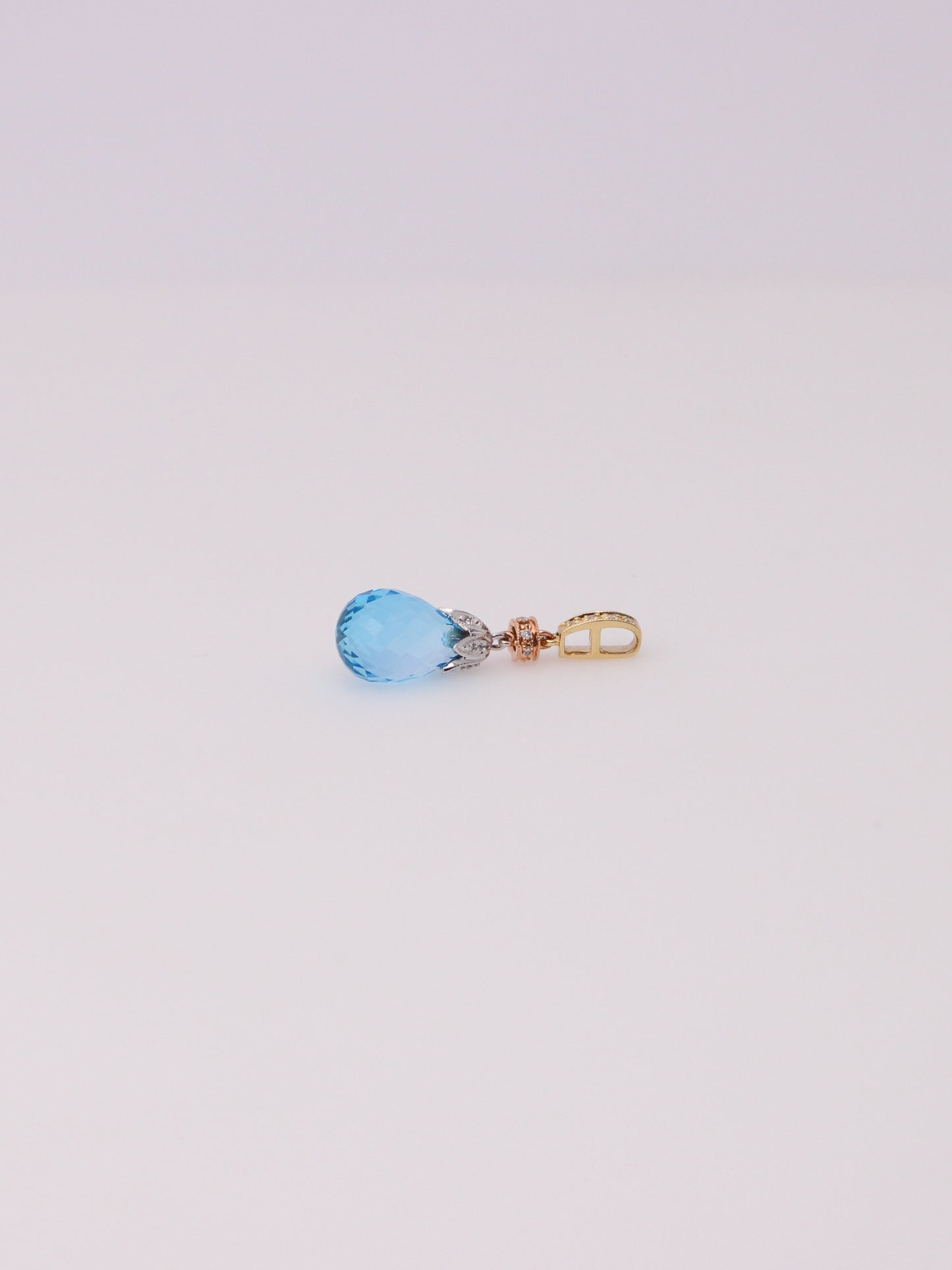 14K Tri-Tone Blue Topaz Diamond Drop Pendant
