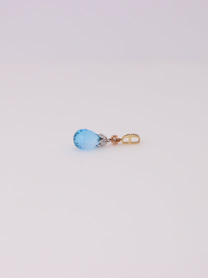 14K Tri-Tone Blue Topaz Diamond Drop Pendant