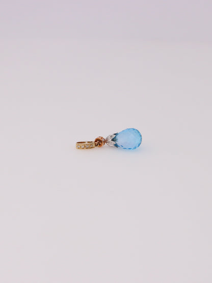 14K Tri-Tone Blue Topaz Diamond Drop Pendant