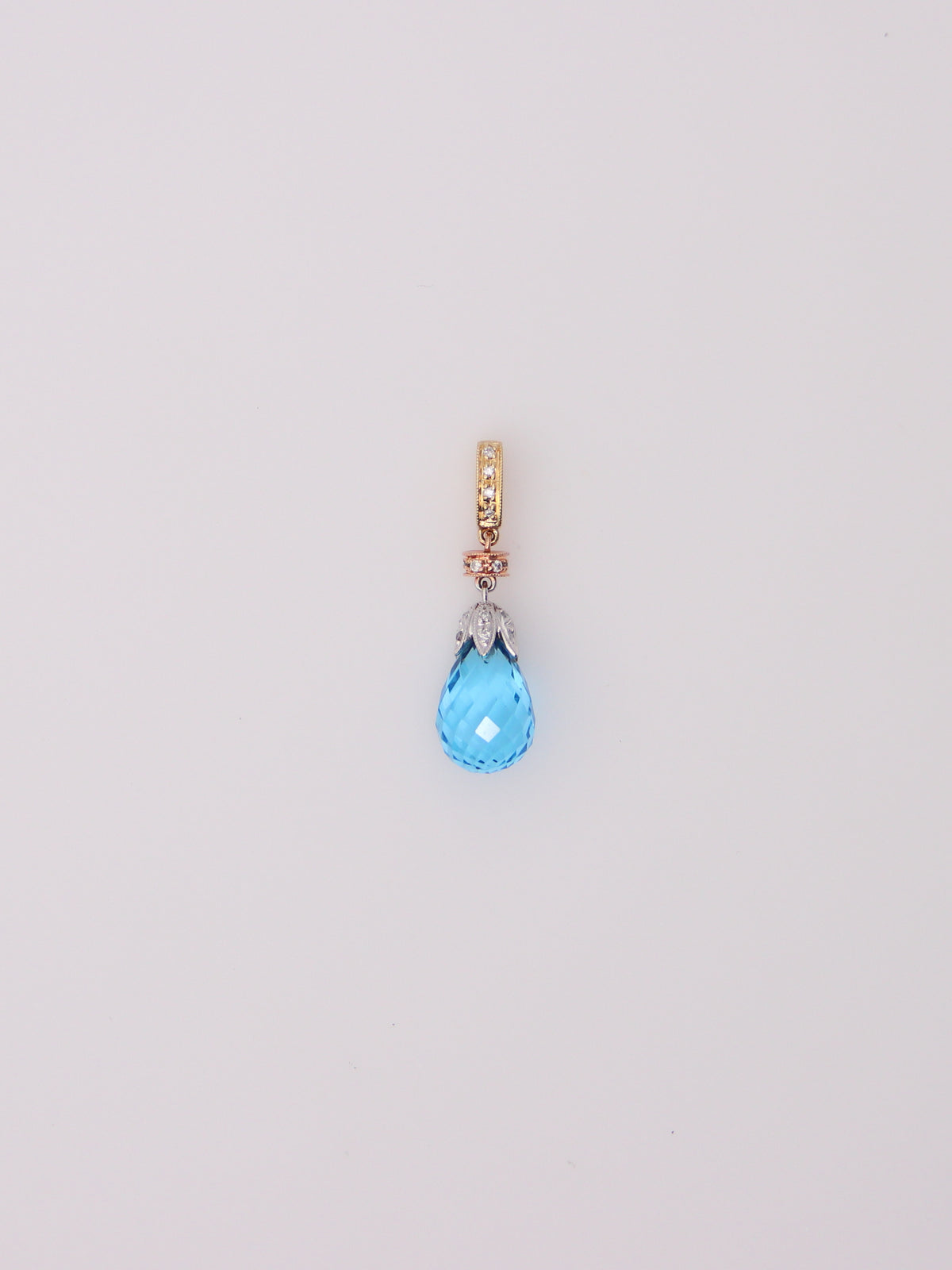 14K Tri-Tone Blue Topaz Diamond Drop Pendant
