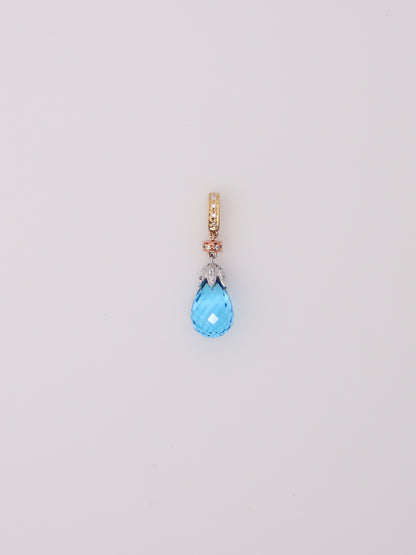14K Tri-Tone Blue Topaz Diamond Drop Pendant