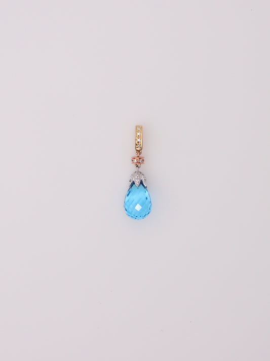 14K Tri-Tone Blue Topaz Diamond Drop Pendant