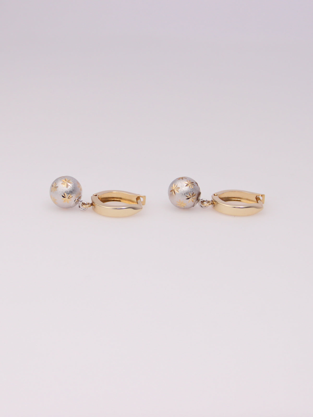 14K Two-Tone Brushed Ball Huggies