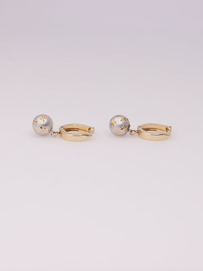 14K Two-Tone Brushed Ball Huggies