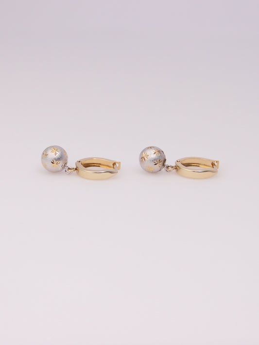 14K Two-Tone Brushed Ball Huggies