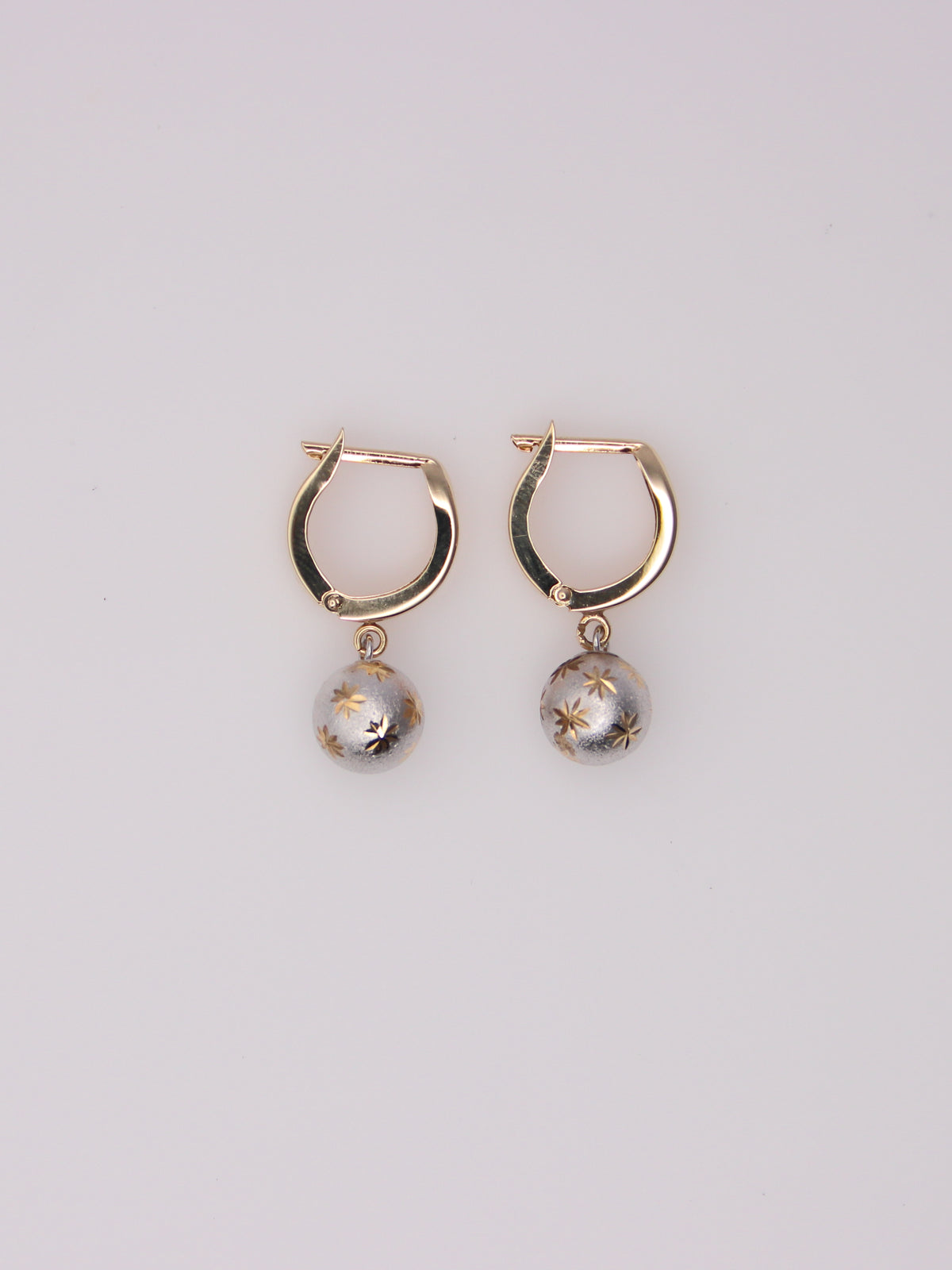 14K Two-Tone Brushed Ball Huggies