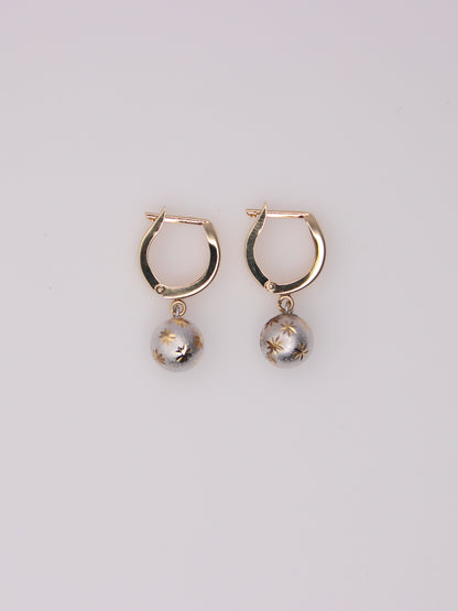 14K Two-Tone Brushed Ball Huggies