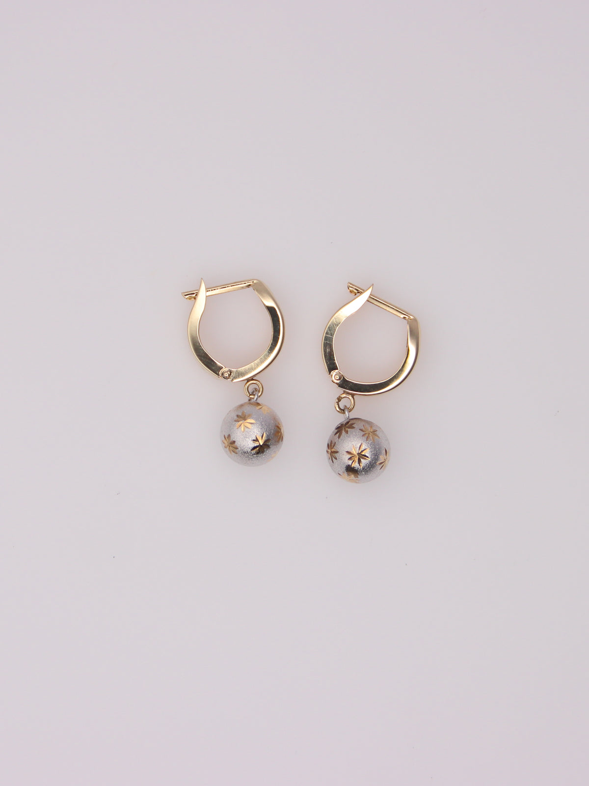 14K Two-Tone Brushed Ball Huggies