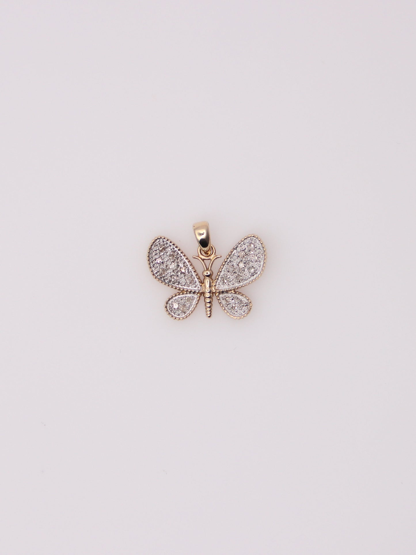 10K Two-Tone Diamond Butterfly Pendant