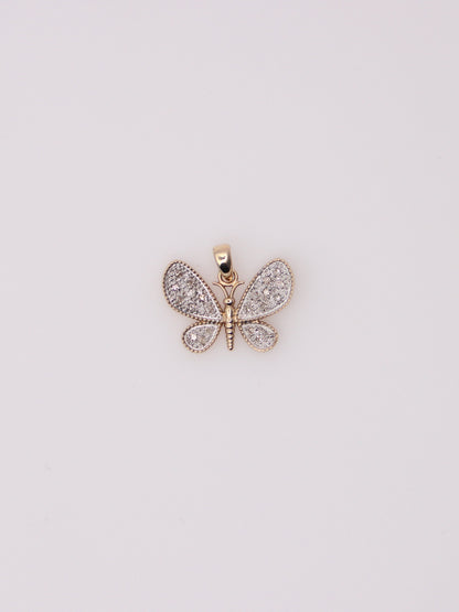 10K Two-Tone Diamond Butterfly Pendant