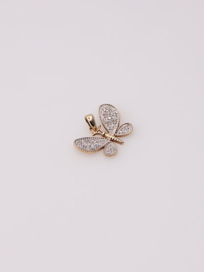 10K Two-Tone Diamond Butterfly Pendant