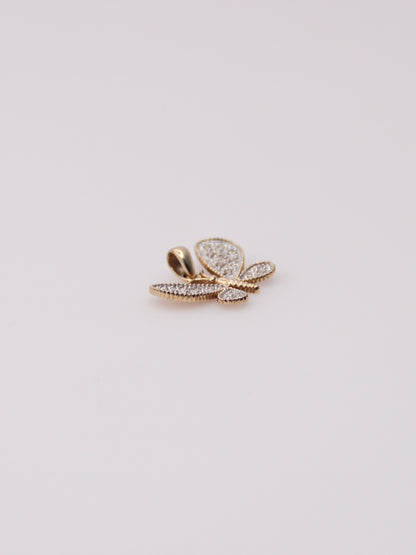 10K Two-Tone Diamond Butterfly Pendant