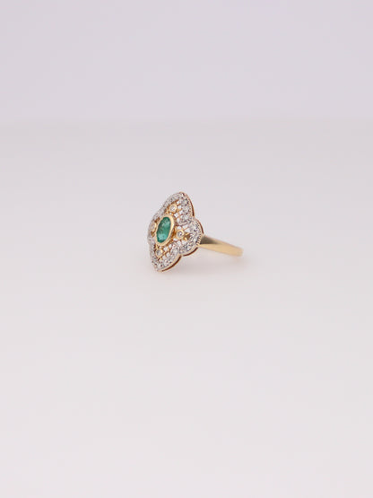 14K Yellow Gold Antique Emerald and Diamond Ring