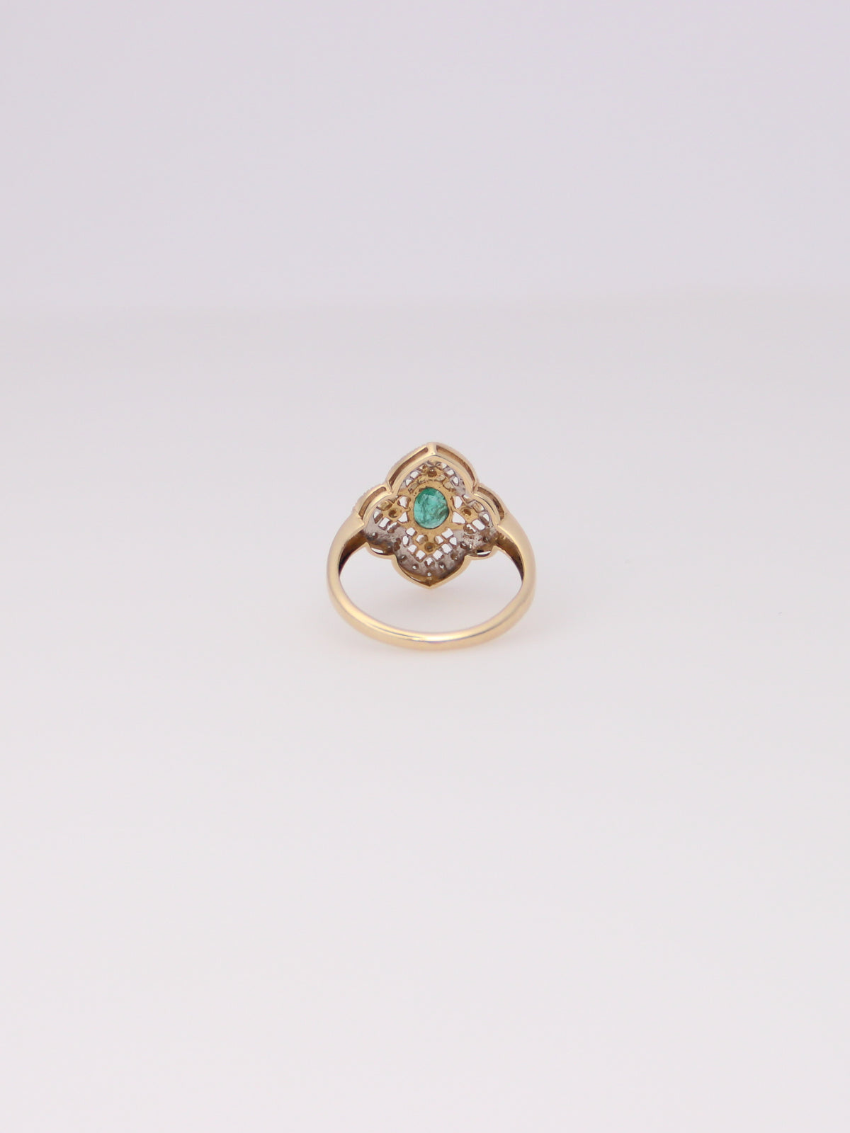 14K Yellow Gold Antique Emerald and Diamond Ring