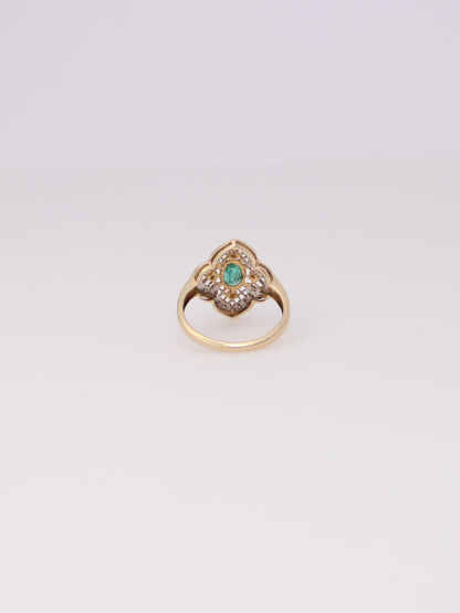 14K Yellow Gold Antique Emerald and Diamond Ring