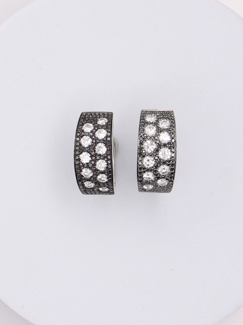 14K White Gold Black and White Diamond Huggies