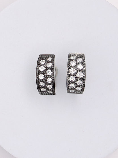 14K White Gold Black and White Diamond Huggies