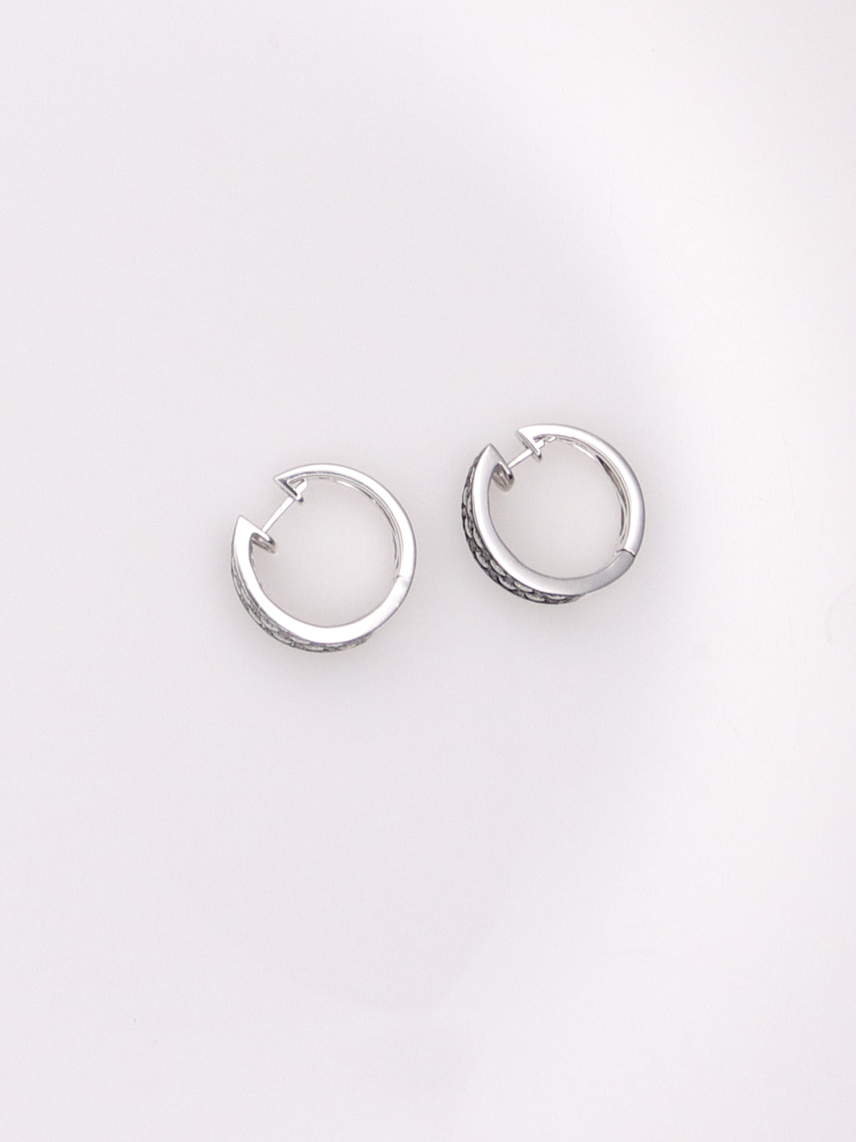 14K White Gold Black and White Diamond Huggies