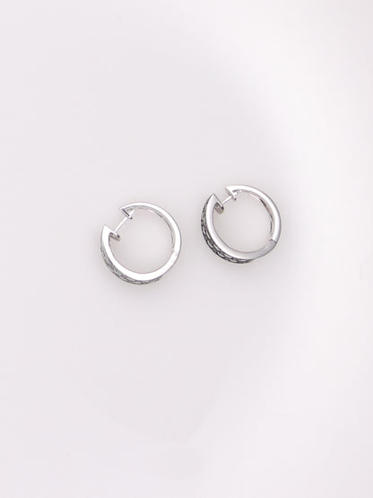14K White Gold Black and White Diamond Huggies
