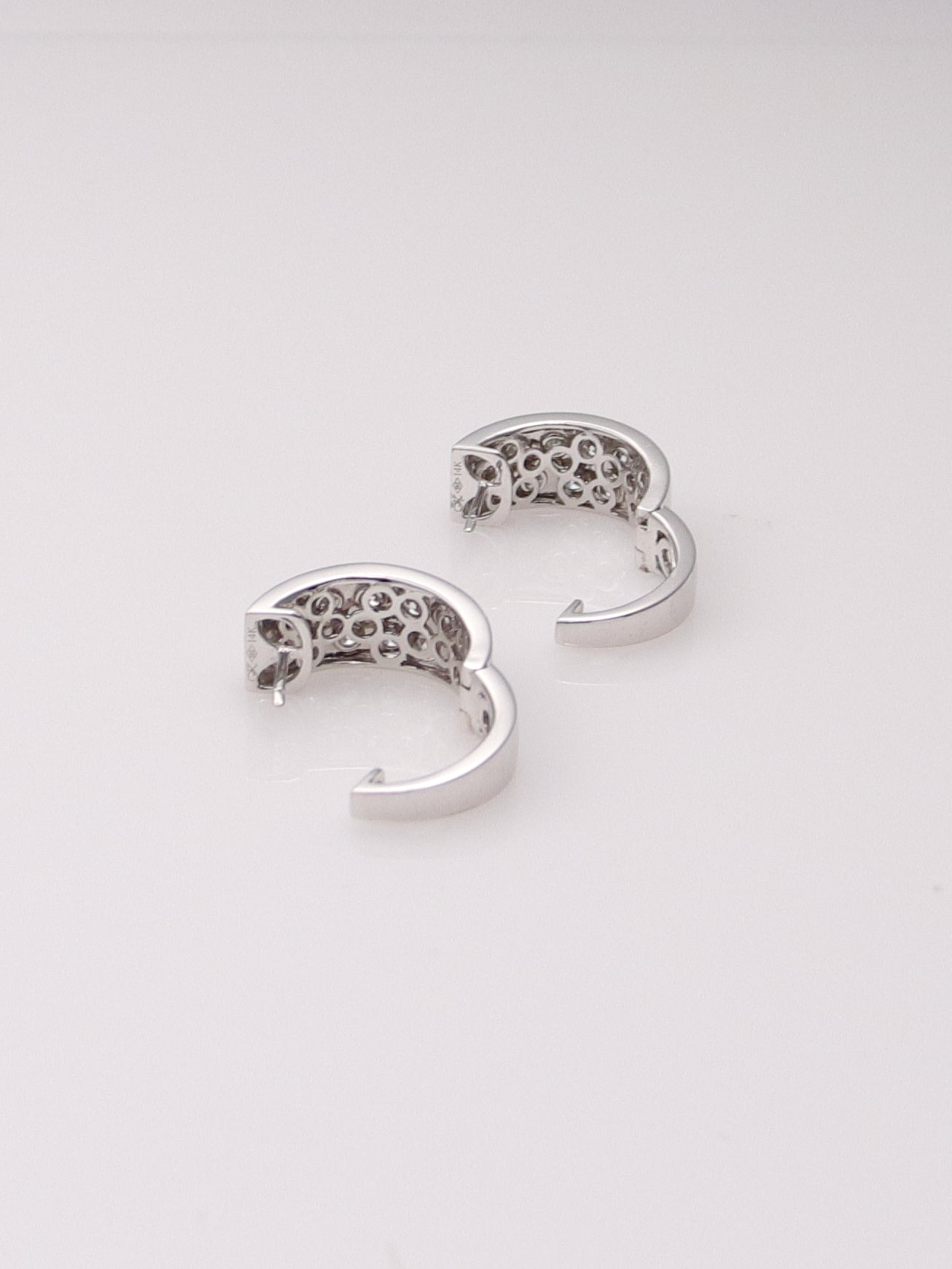 14K White Gold Black and White Diamond Huggies