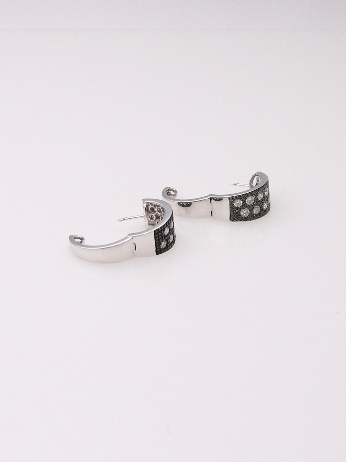 14K White Gold Black and White Diamond Huggies