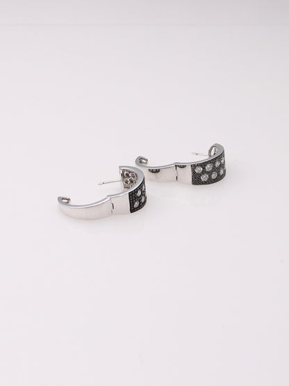 14K White Gold Black and White Diamond Huggies
