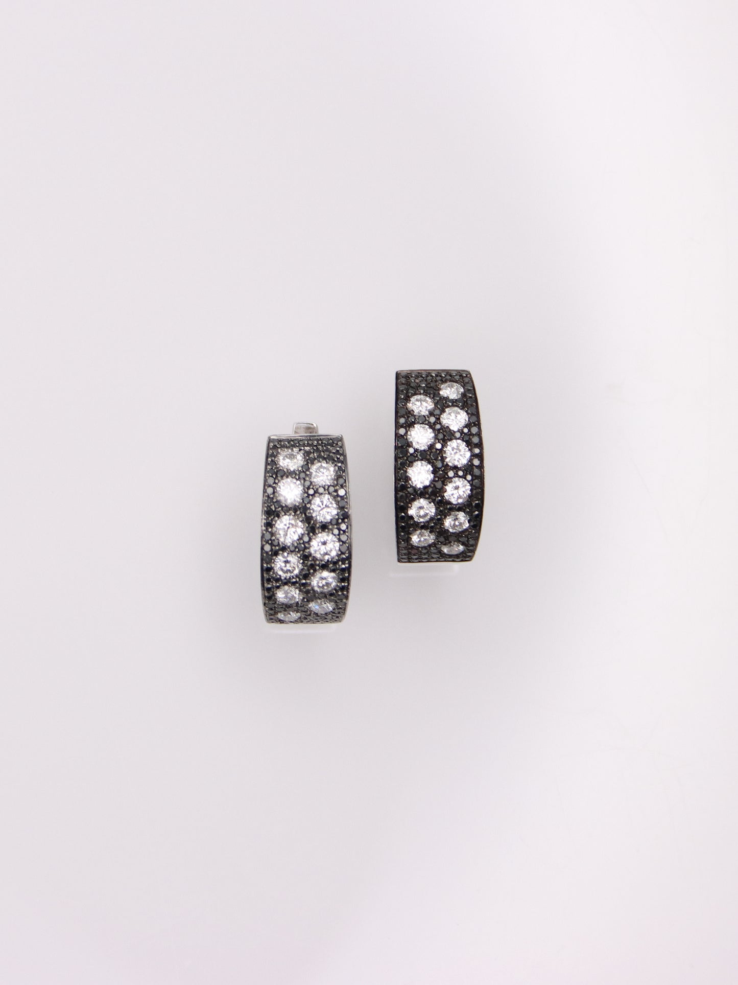 14K White Gold Black and White Diamond Huggies