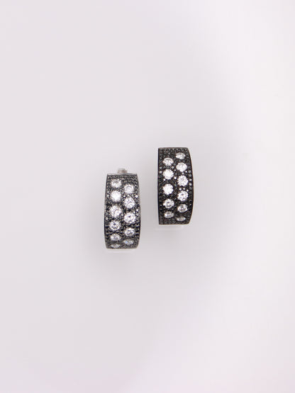 14K White Gold Black and White Diamond Huggies
