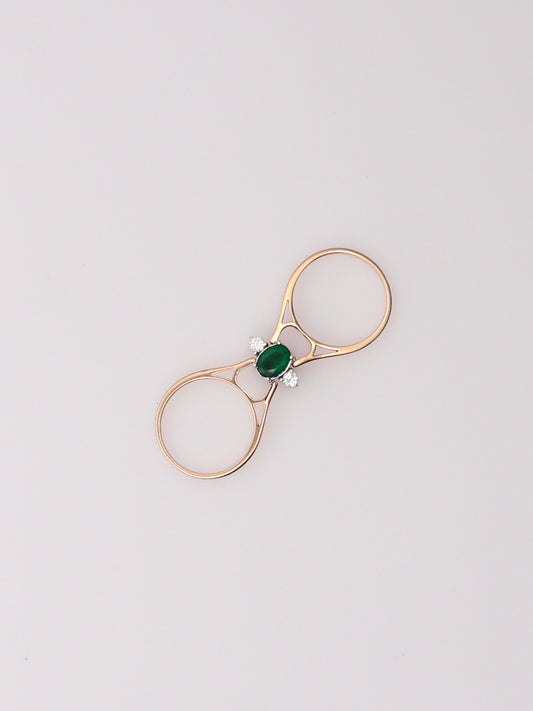 14K Yellow Gold Emerald and Ruby Reversible Diamond Ring