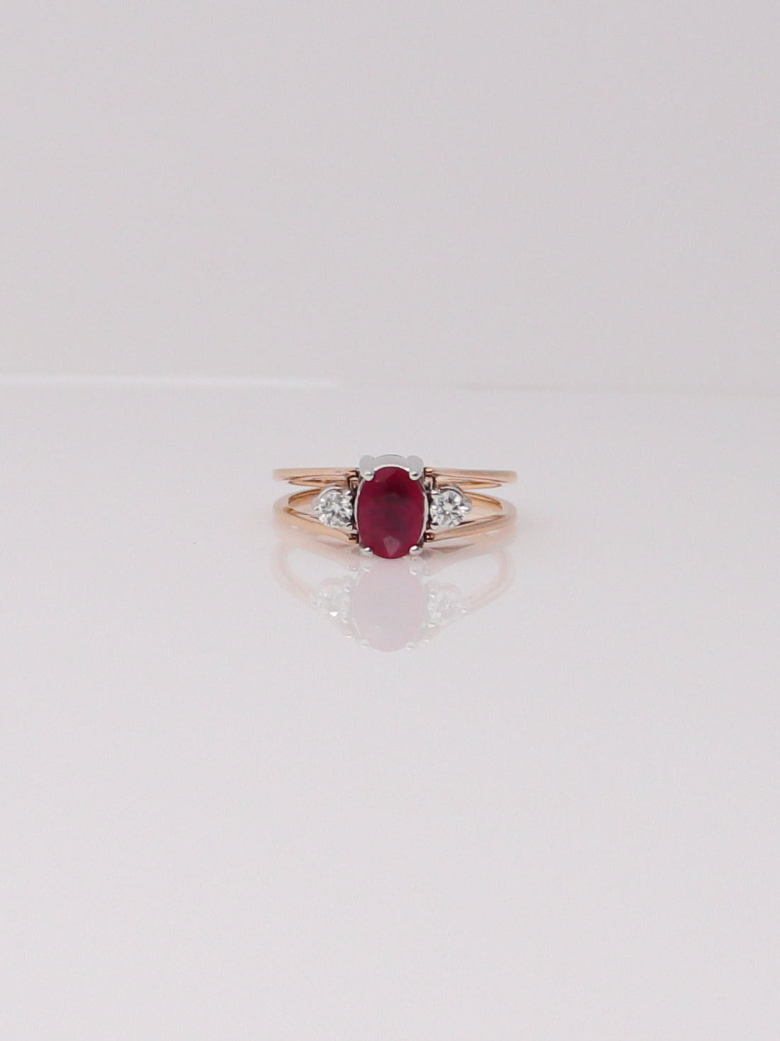 14K Yellow Gold Emerald and Ruby Reversible Diamond Ring