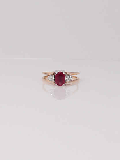 14K Yellow Gold Emerald and Ruby Reversible Diamond Ring