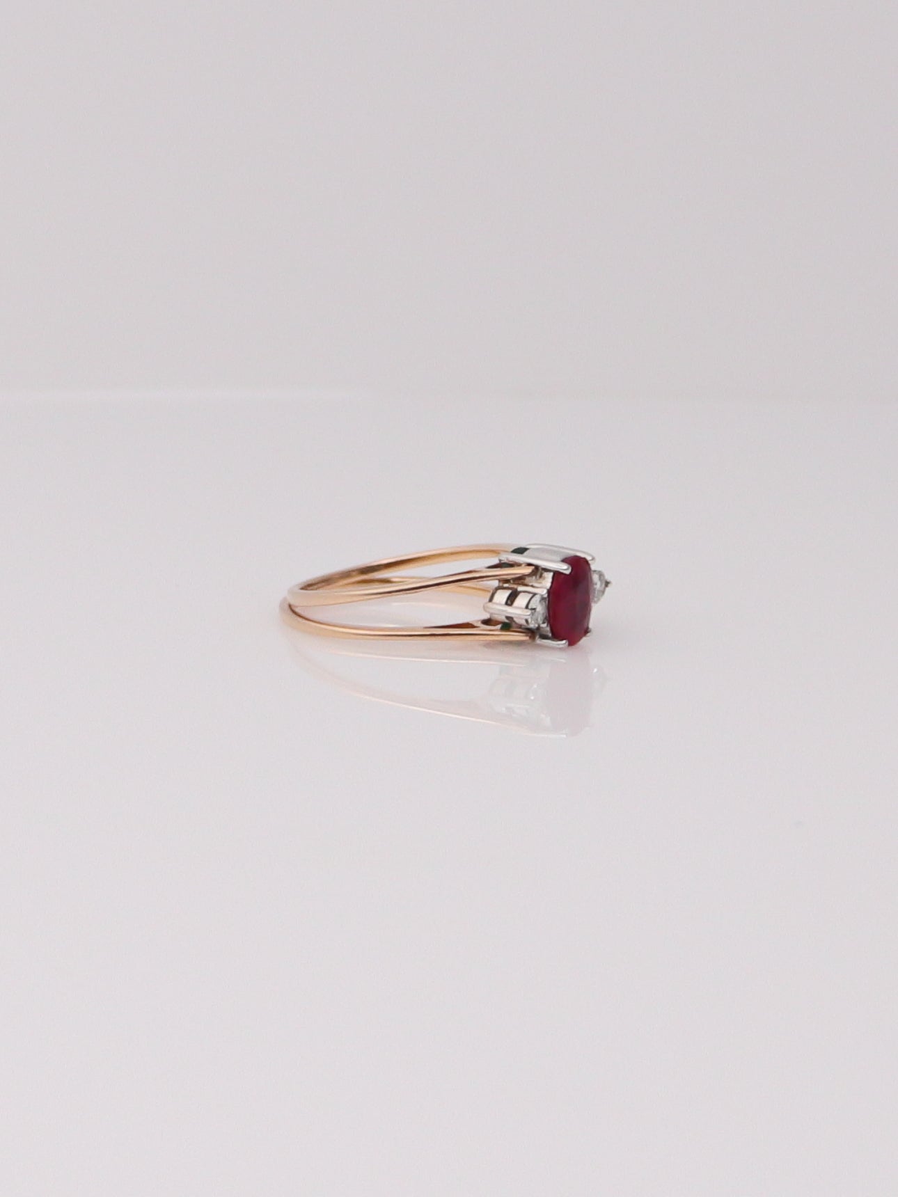 14K Yellow Gold Emerald and Ruby Reversible Diamond Ring