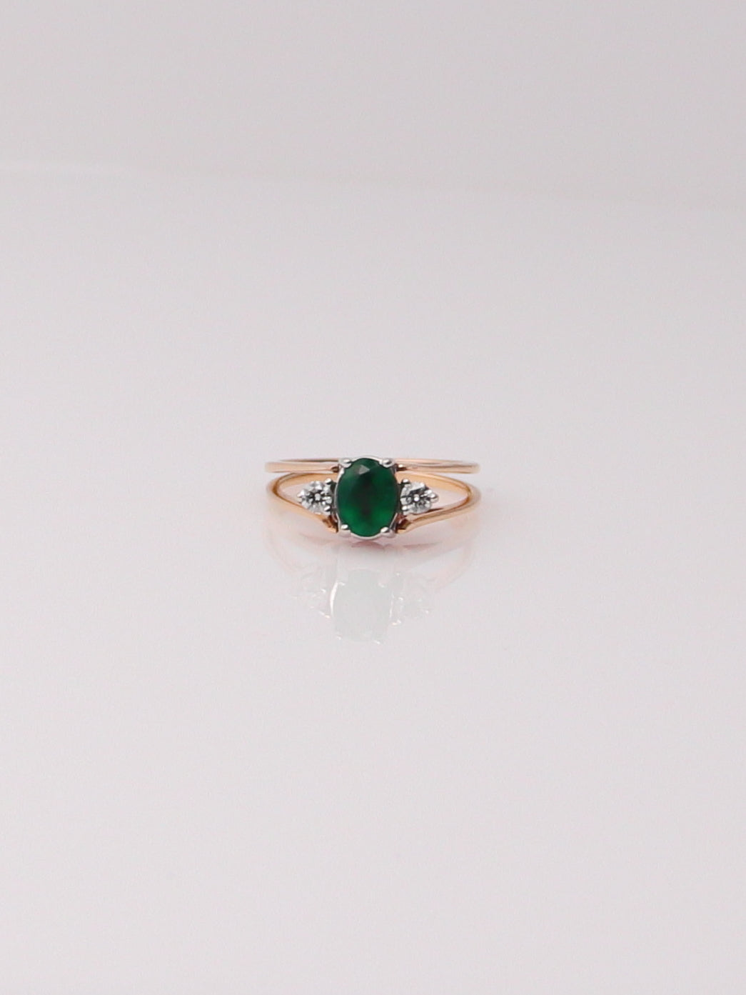 14K Yellow Gold Emerald and Ruby Reversible Diamond Ring