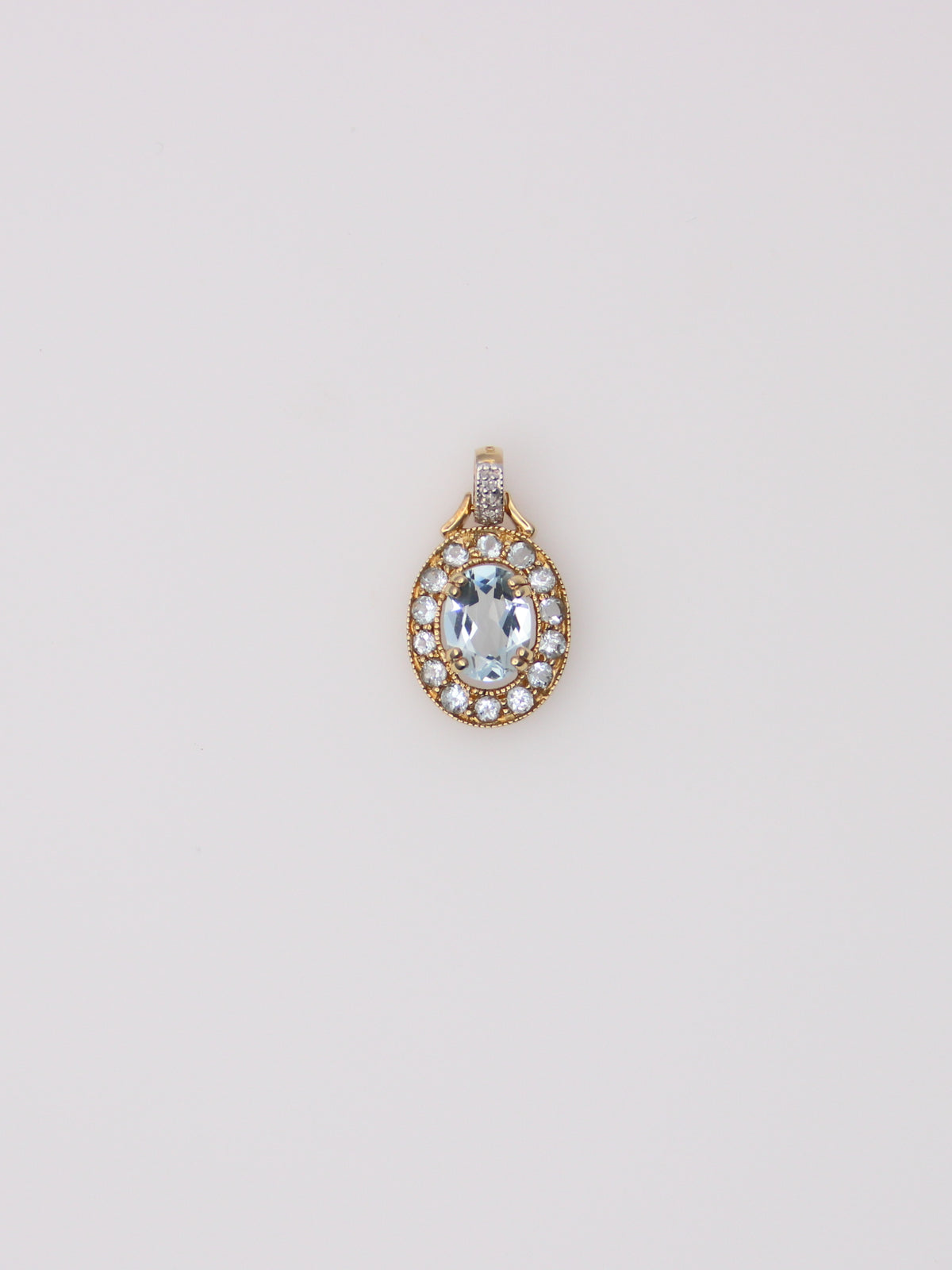 14K Yellow Gold Aquamarine and Diamond Pendant