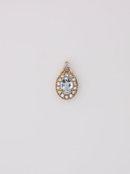 14K Yellow Gold Aquamarine and Diamond Pendant