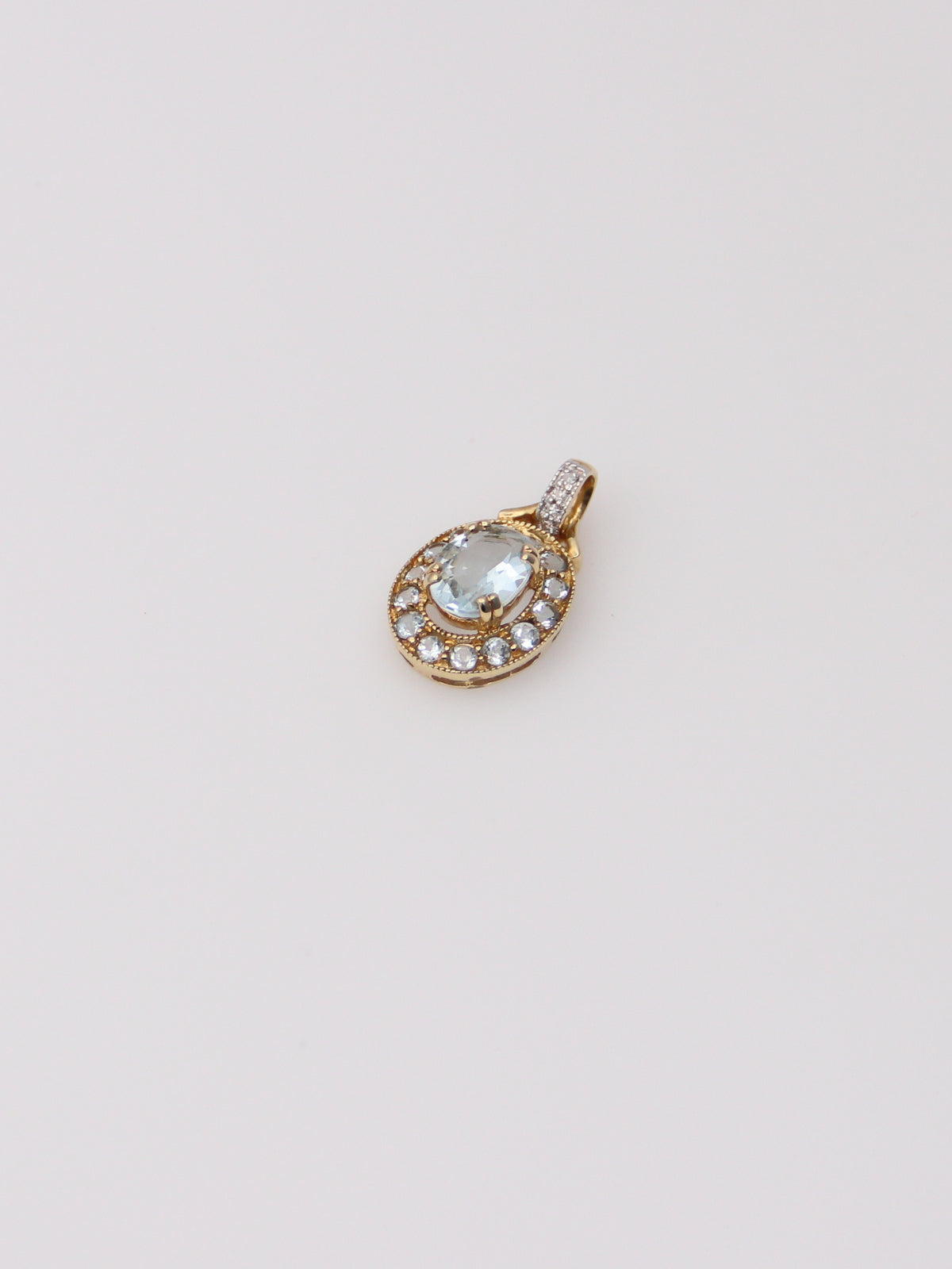 14K Yellow Gold Aquamarine and Diamond Pendant