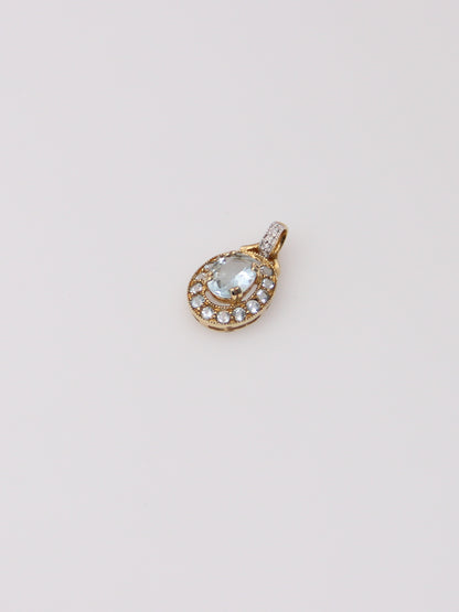 14K Yellow Gold Aquamarine and Diamond Pendant