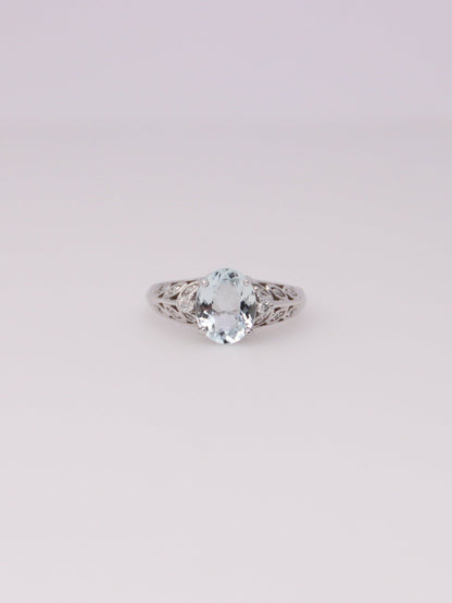 14K White Gold Aquamarine and Diamond Ring