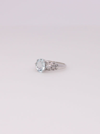 14K White Gold Aquamarine and Diamond Ring