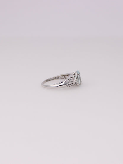 14K White Gold Aquamarine and Diamond Ring