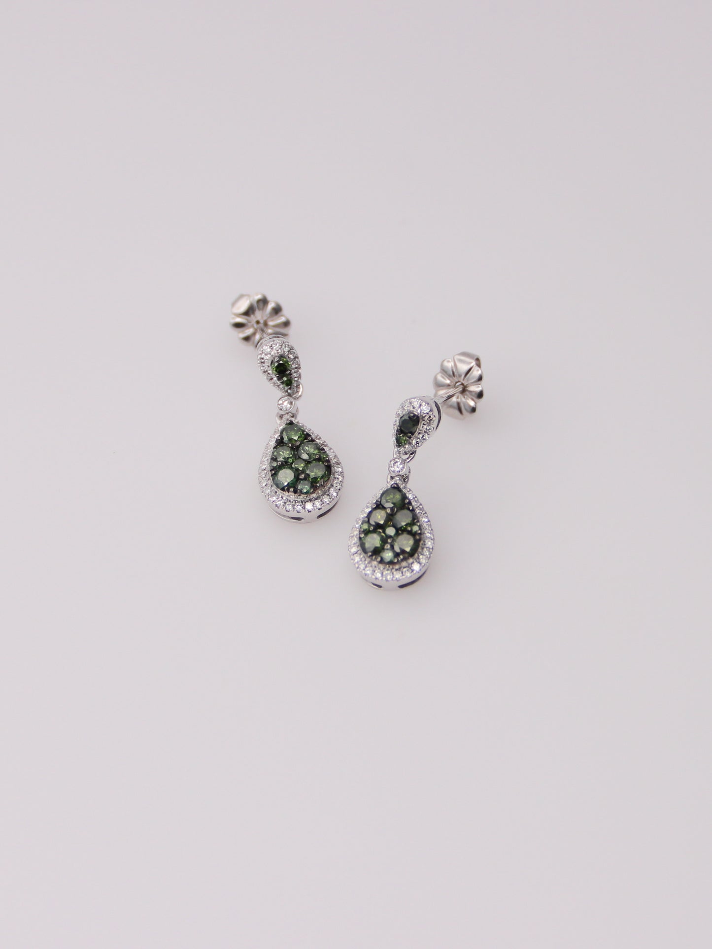 14K White Gold Levian Green Diamond Drop Earrings
