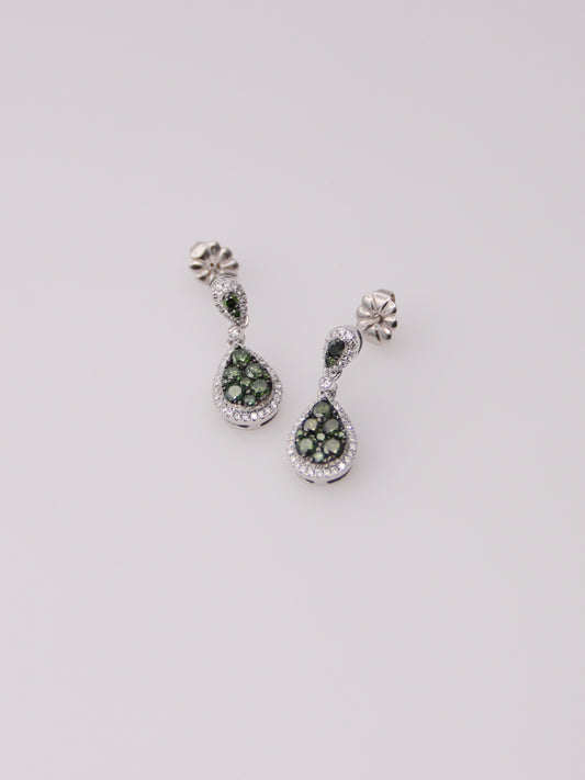 14K White Gold Levian Green Diamond Drop Earrings