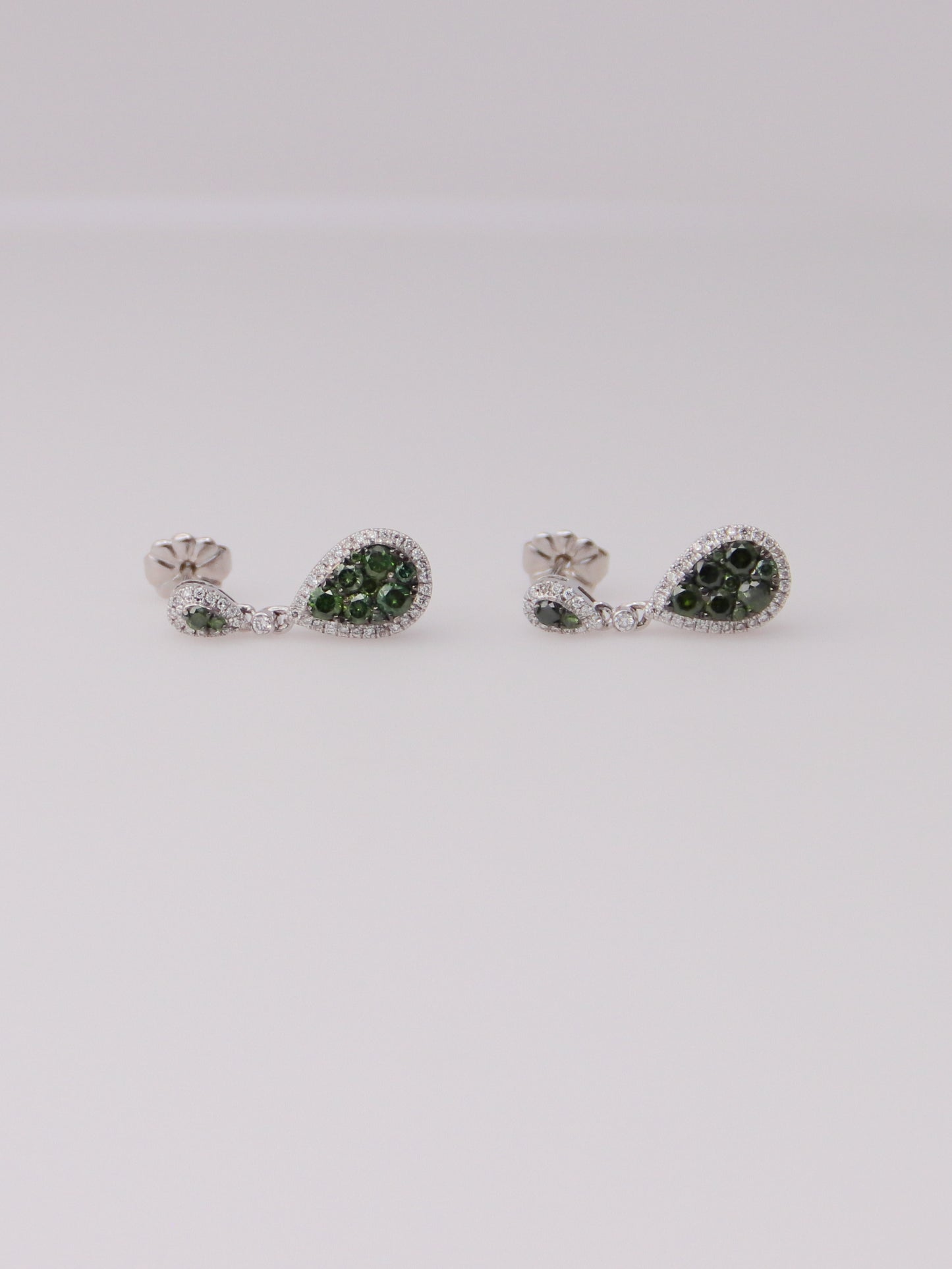14K White Gold Levian Green Diamond Drop Earrings
