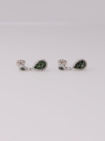 14K White Gold Levian Green Diamond Drop Earrings