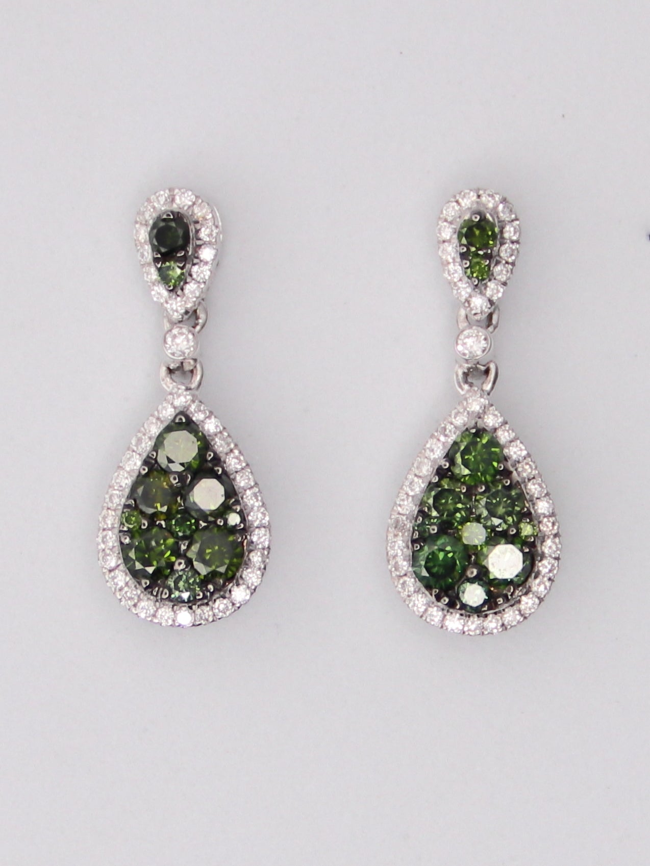14K White Gold Levian Green Diamond Drop Earrings