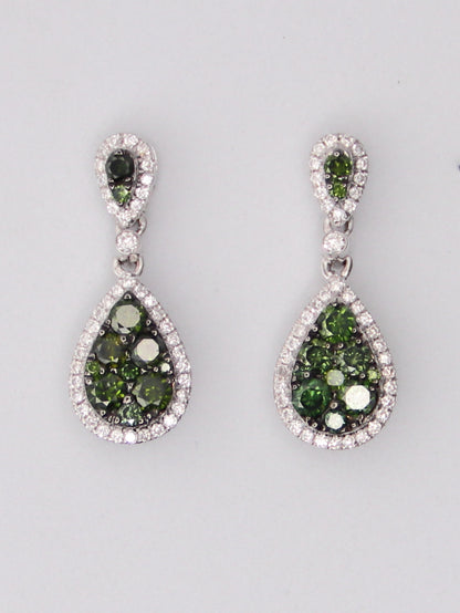 14K White Gold Levian Green Diamond Drop Earrings