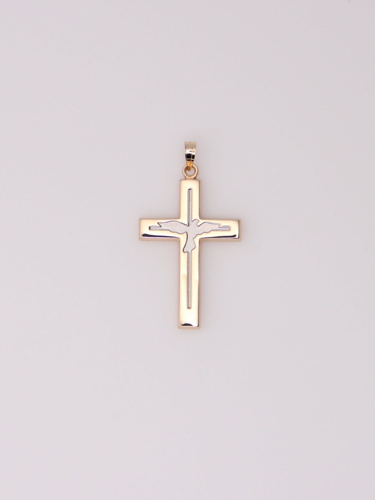 14K Two Tone Dove Cross Pendant
