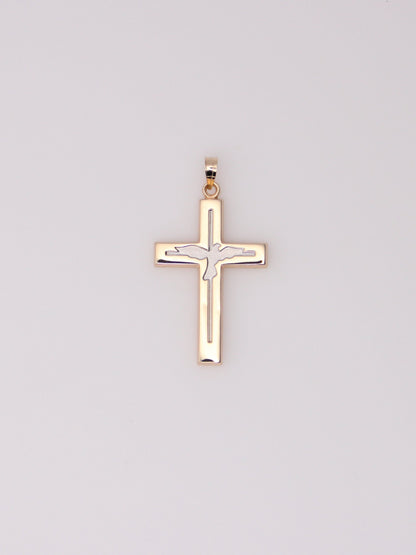 14K Two Tone Dove Cross Pendant